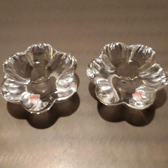 Orrefors Vintage Mid Century Swedish Crystal Stella Flower Floral Candle Holders - Picture 2 of 12